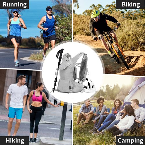 IX INOXTO Hydration Pack Backpack, Lightweight Water Backpack with 2L Hydration Bladder Daypack for Men Women,Running Hydration Vest for Trail Running Hiking Cycling Race Climbing (Grey-White)
