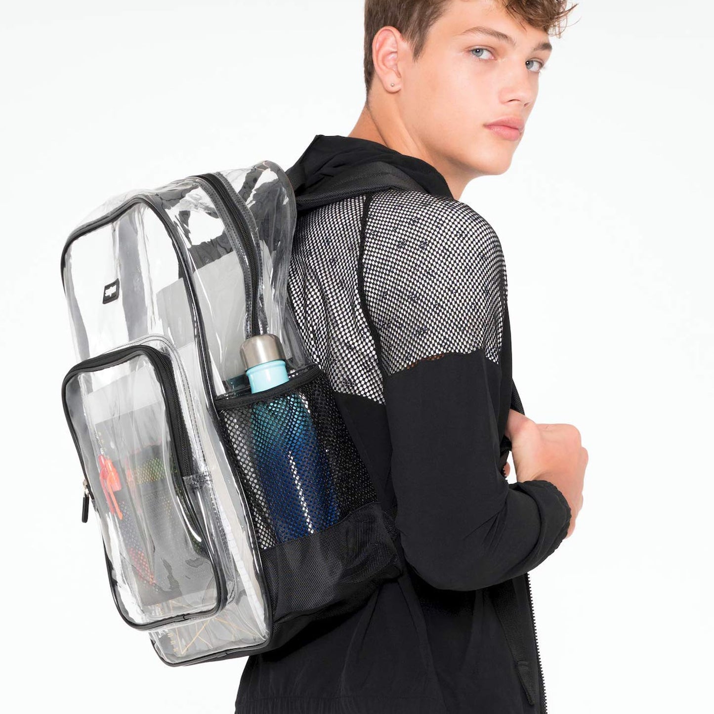 J.CARP Clear Bag Heavy Duty Backpack Durable Transparent See Through Bag (Large, Grey)