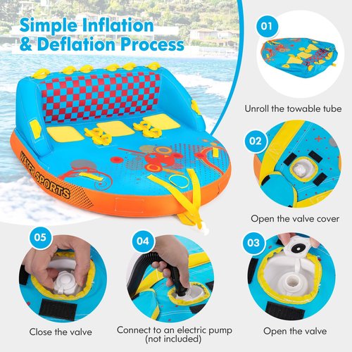 SPORFIT Towable Tubes for Boating, Water Towables for Boats to Pull 2-3 Riders, Water Tubes Pool Raft with Sofa Style Backrest, Heavy-Duty Nylon Cover, Front & Back Tow Points