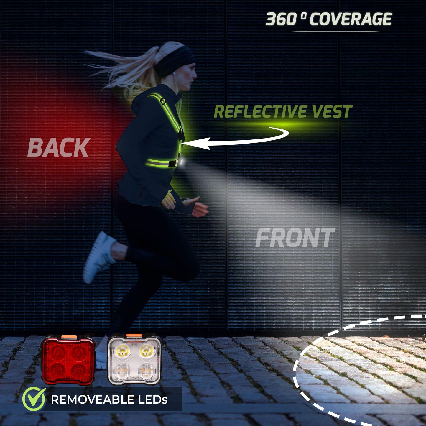 GREERRIDE Running Light Vest - Lighted Vest for Night Walking with Removable Rechargeable LEDs, Reflective Safety Gear for Men and Women to Provide High Visibility, Gift for Runners and Bikers