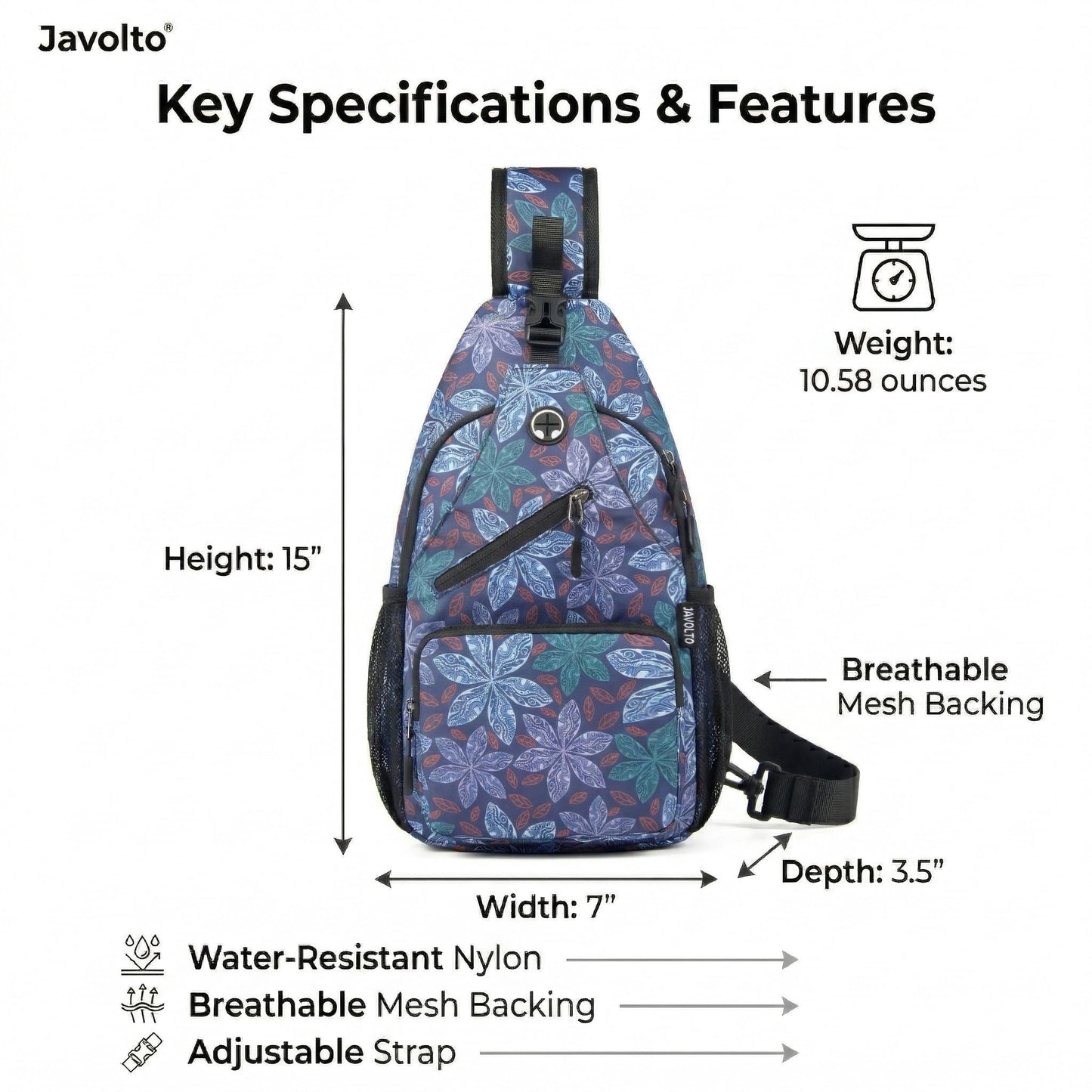 Javolto Sling Bag for Men Crossbody Backpack, Small Sling Backpack Mens Shoulder Bag, Casual Daypack Hiking Bag for Travel