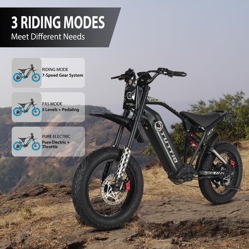 koonkex TUTTIO ICT Electric-Bike for Adults Age 16+, Peak 4000W-60V-25AH Electric-Dirt-Bike, 43-49MPH, 20" Fat-Tire-Electric-Motorcycle, Full Suspension E-Bike for Off-Road Mountain Snow