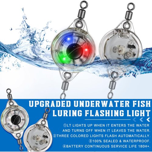 Glooglitter 10 Pcs LED Underwater Fishing Light Deep Drop Light Ice Fishing Fish Eye Lure Lighted Bait, Deep Sea LED Lures Kit, Underwater Flasher Lures