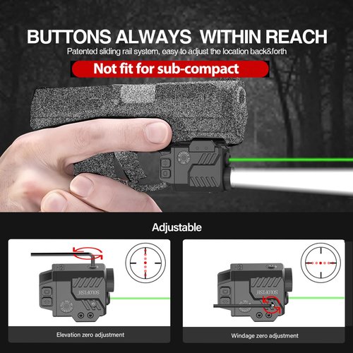 Solofish 800 Lumens Pistol Light Laser Combo, Strobe Function for Green/Red/Blue Laser and Tactical Light with Slidable Rail Fits Full Size Guns w/Rail