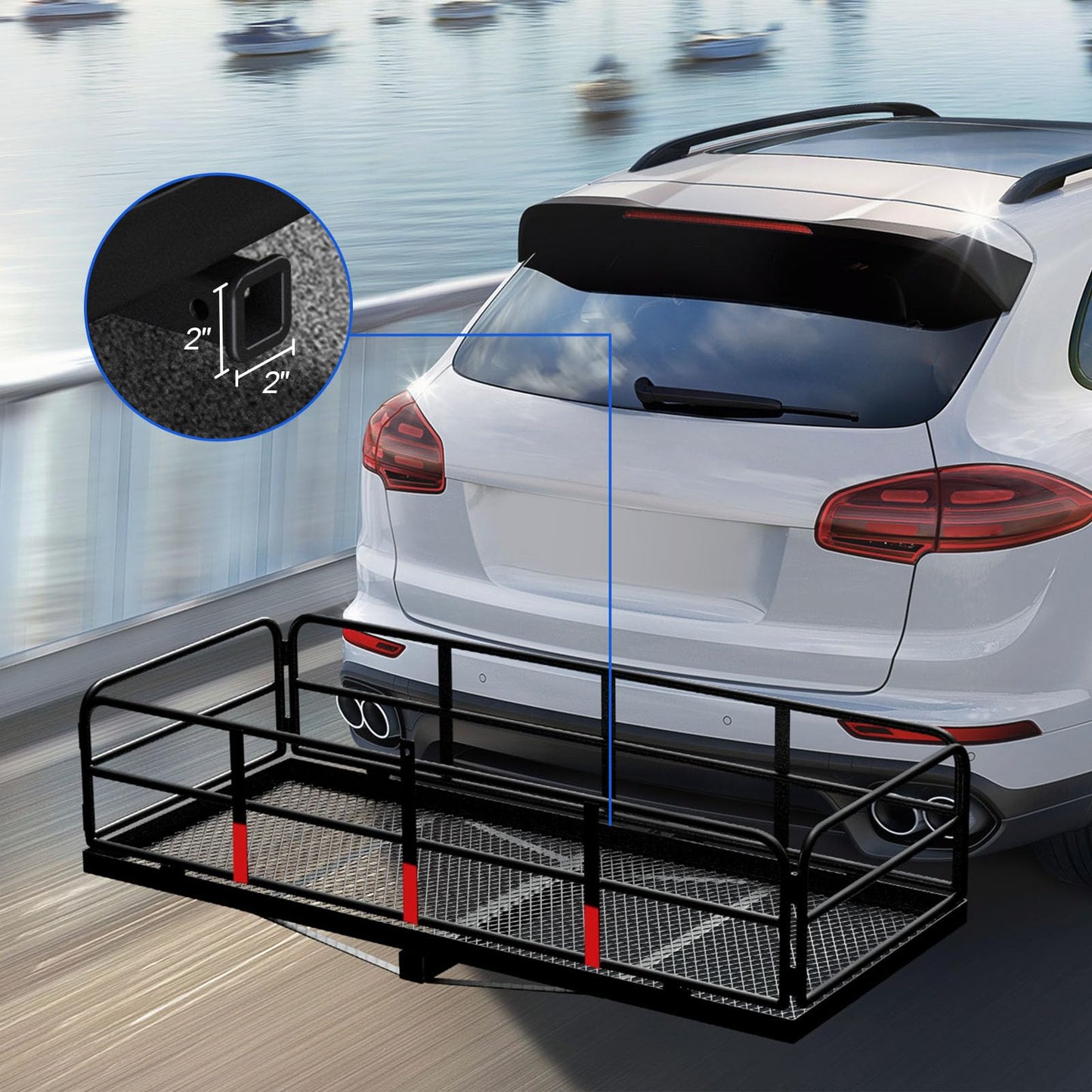 FORWODE 500 LBS Hitch Cargo Carrier Basket, 60"x24"x14" Folding Hitch Cargo Carrier Rack with High Side Rail for 2 Inch Receiver, Car Rack Rear Luggage Basket with Cargo Net