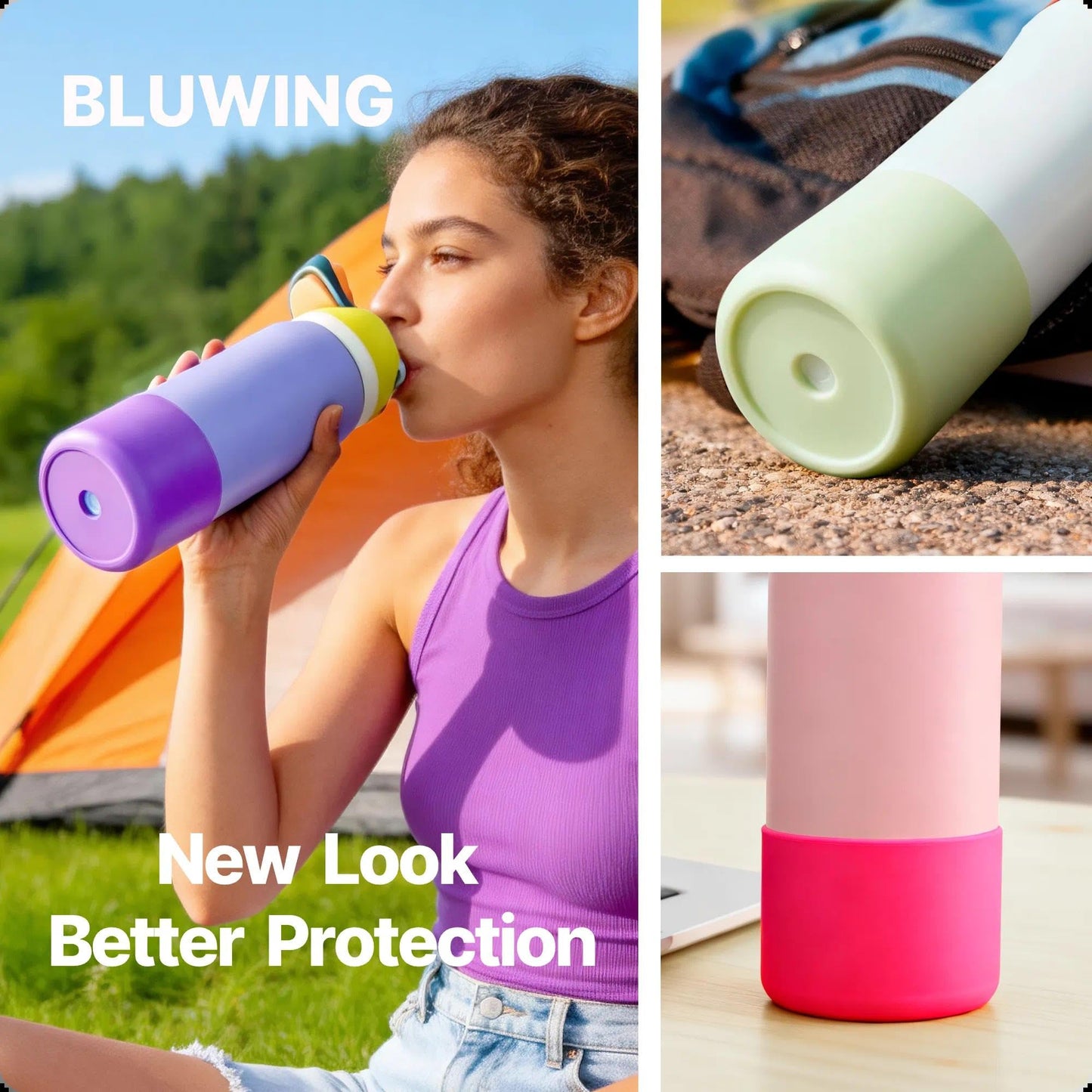 Bluwing Silicone Water Bottle Boot for Owala 24 oz, Anti-Slip Protective Sleeve Bottom for Owala 24oz FreeSip/Twist/Flip Insulated Water Bottle(Glitter Rose)
