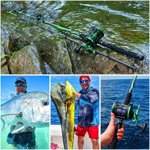 Sougayilang Progressive Glass Fishing Pole Conventional Reel Combo Medium Heavy for Catfish Salmon and Steelhead-7'0"- Green Reel with Right Handed
