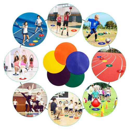 Nuburbur 9 Inch Poly Spots, 10/24 PCS Anti-Slip Spot Markers Floor Spots, Waterproof Flat Filed Cones Poly Dots for Agility Drills, Basketball, Football Training, Sport Activities and Exercise