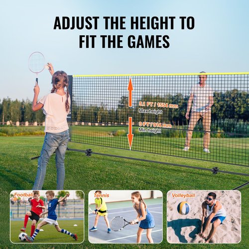 VEVOR Badminton Net, 20ft Wide Foldable Pickleball Set With Stand, Bag, Rackets, Nylon Shuttlecocks for Kid Backyard Indoor Outdoor Use, Height Adjustable Volleyball, Portable Tennis With Poles
