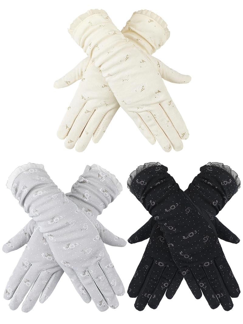 Sun Protection Gloves for Women – 3 Pairs UV Blocking Driving & Outdoor Gloves, Breathable Cotton