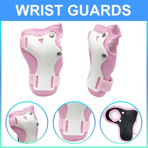 ENHERWE Girls Kids Protective Gear Set,Include Knee Pads,Wrist Guards and Elbow Pads,Children Protective Gear Set for Skating Cycling Bike Rollerblading Scooter,Pink and Size M