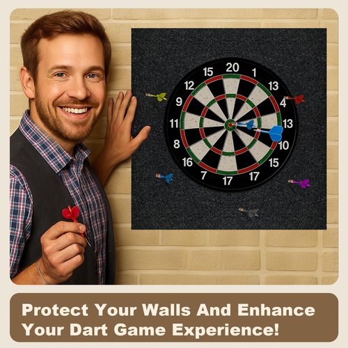 Rdutuok Dart Board Wall Protectors 4pcs 12x12x0.5 Self-Adhesive Dart Board Surround Backing Tiles Heavy Duty Dart Board Backboards Felt Wall Protection for Man Cave, Party & Game Room