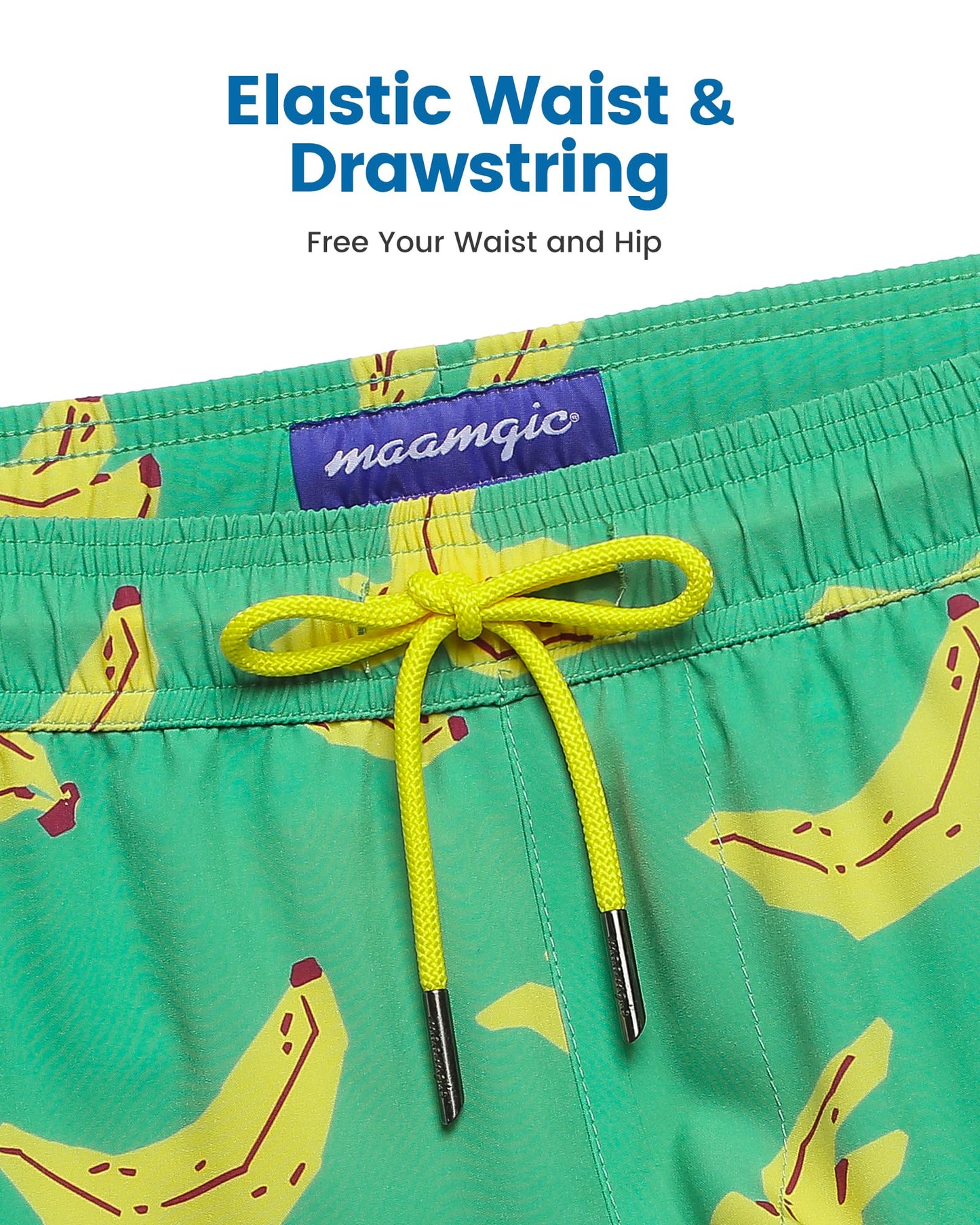 maamgic Mens Swim Trunks with Compression Liner 5 Inch, Quick Dry Bathing Suit with Zipper Pockets, Stretch No-Chafing Swim Shorts, Banana Small