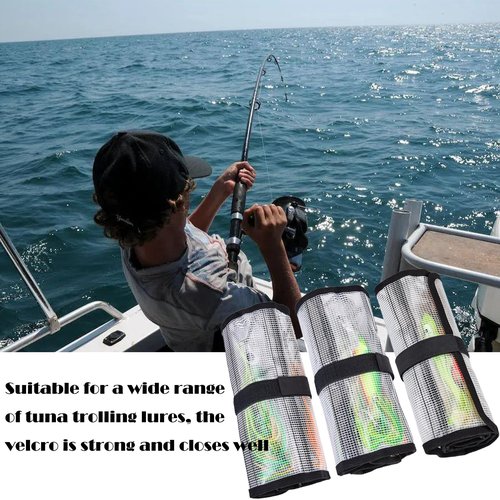 MOPHOEXII Roll Up Fishing Lure Wraps Set-25" X 9" Durable Lure Bag 6 Pocket PVC Protective Cover Saltwater Hook Covers Fabric Lure Protector Trolling Lure Tackle Box Large 1 PC