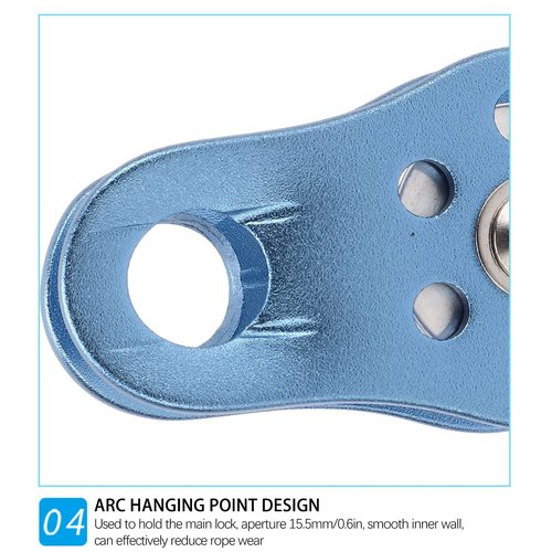 Climbing Single Pulley, Light Blue Fixed Eye Single Rope Pulley for Hauling, Rigging, Climbing, Aloft Work, Rappelling
