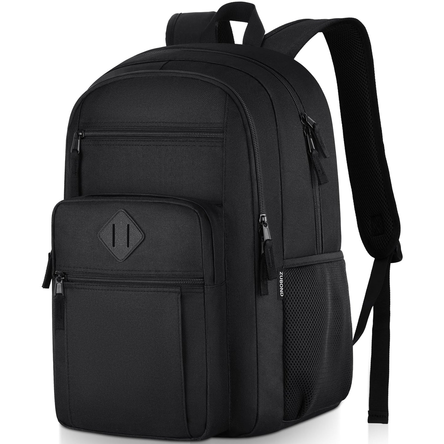 ZUBOND Unisex Black Backpack for School, Lightweight Boys Girls Backpack Fits 15.6 Inch Notebook, Water Bottle Pocket - Ideal for Teens, College Students, Adults