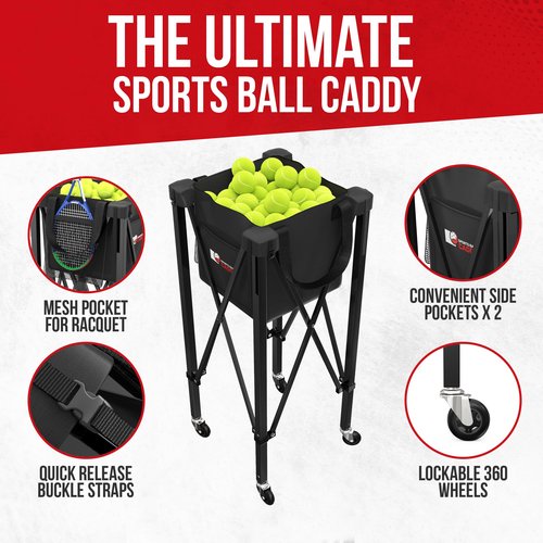 [2-in-1 Set] Tennis & Pickleball Hopper with Pickup Tube – Pickleball Caddy with Collapsible Metal Frame Ball Basket and Wheels & Carry Case – 120 Tennis Balls or 100 Pickleball Ball Holder