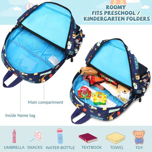 mygreen Toddler Backpack, Car Colorful Preschool Bag with Chest Strap, Kindergarten Schoolbag for Kids, Boys, and Girls (Truck Blue)