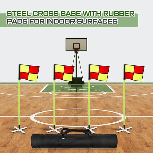 Tranqun Indoor/Turf Soccer Corner Flags for Soccer Field Set of 4, 5 ft Portable Agility Poles All-surface Football Field Flags with Steel Cross Bases for Training