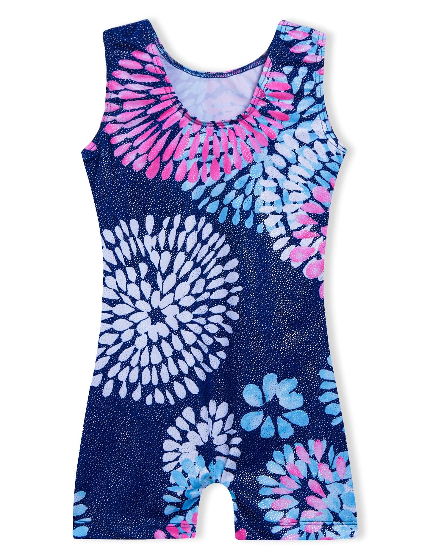 Domusgo Leotard for Girls Gymnastic Size 4t 5t Shiny Round Flowers Blue One-Piece Biketard