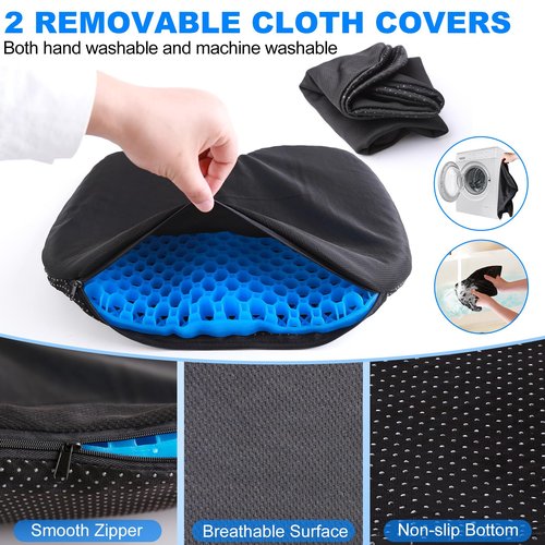 CHERAINTI Kayak Seat Cushion, 19 Inch Waterproof Gel Seat Cushion, Thicken Non-Slip Pressure Relief Pad with 2 Cloth Covers for Sit in Canoe Boat, Kayak Accessories for Fishing Rowing