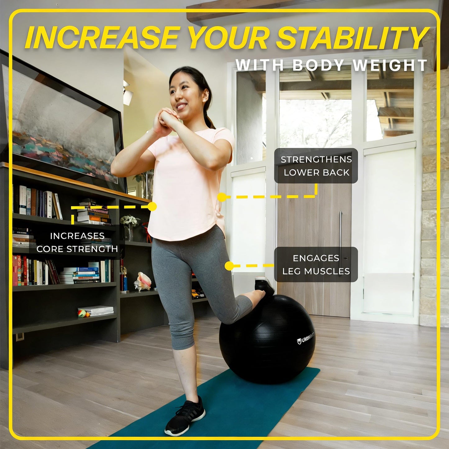 Miloll Exercise Ball - Yoga Ball Anti-Burst and Slip Resistant, for Fitness, Pregnancy, Stability, Balance, Core Workout - Training Ball w/Quick Pump - Office, Home, Gym