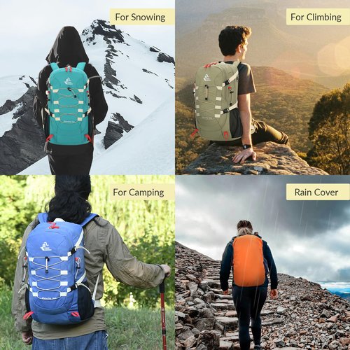 Bseash 40L Waterproof Hiking Backpack with Rain Cover, Outdoor Sport Travel Bag Daypack for Camping Climbing Skiing Cycling (Milk Green)