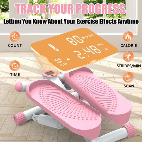 Twist Steppers for Exercise with Resistance Bands 330lbs Portable Exercise Equipment for Full Body Workout (Pink)