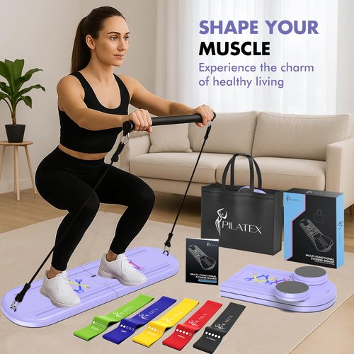 PILATEX Pilates Board – Foldable Pilates Reformer with Resistance Bands, Bar & Travel Bag – Full-Body Strength & Ab Training Equipment for Women & Men, 15 in 1