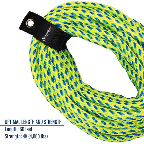 Paradise Water Sports - Tow Rope for Tubing and Boating, Heavy Duty Floating Rope, 1-4 Rider 4K Rope, 60-Feet