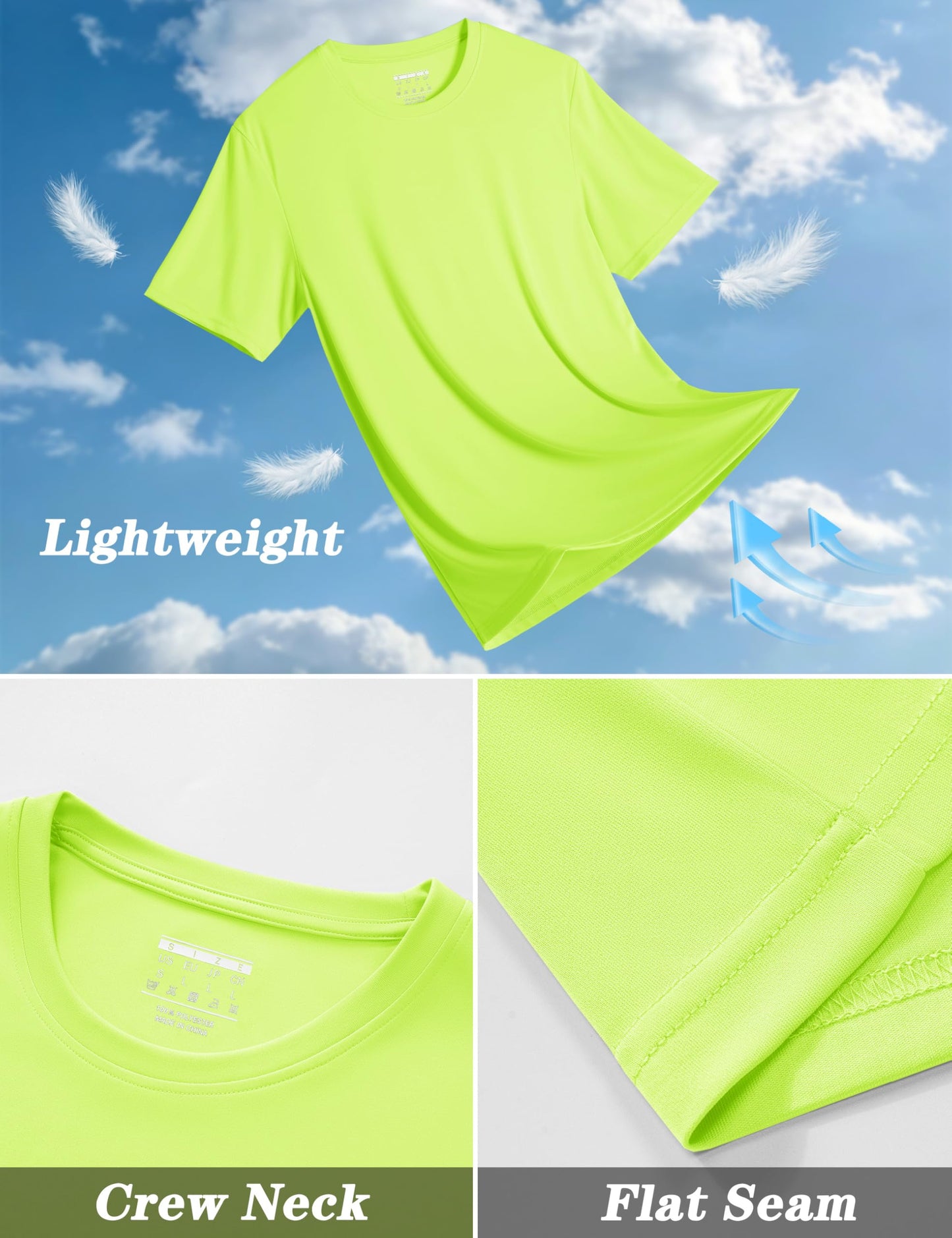 KEFITEVD Short Sleeve Fishing Shirts for Men UPF 50+ Sun Protection Shirts Swim UV Athletic Workout T-Shirts Breathable Shirts Fluorescent Green