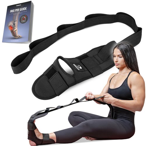 DMoose Fitness Foot & Calf Stretcher with Adjustable Padded Stretching Strap for Plantar Fasciitis, Hamstring, Heel Spurs and Achilles Tendonitis Relief - Yoga Leg Stretch Strap Velcro for Flexibility