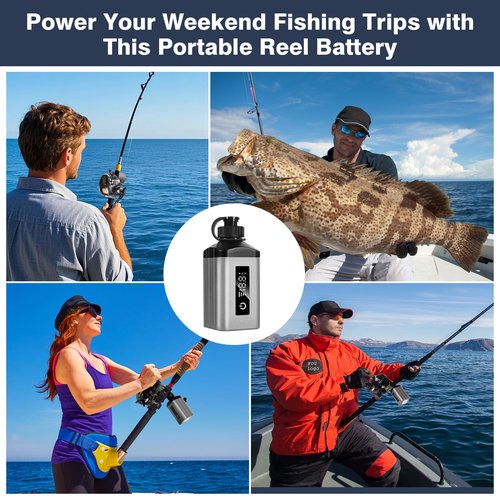 xiutantxmd Mini Portable Fishing Reel Battery,5000mAh 14.8V Professional Electric Fishing Reel Lithium Battery with Charger,Smart Digital Display,Saltwater-Resistant