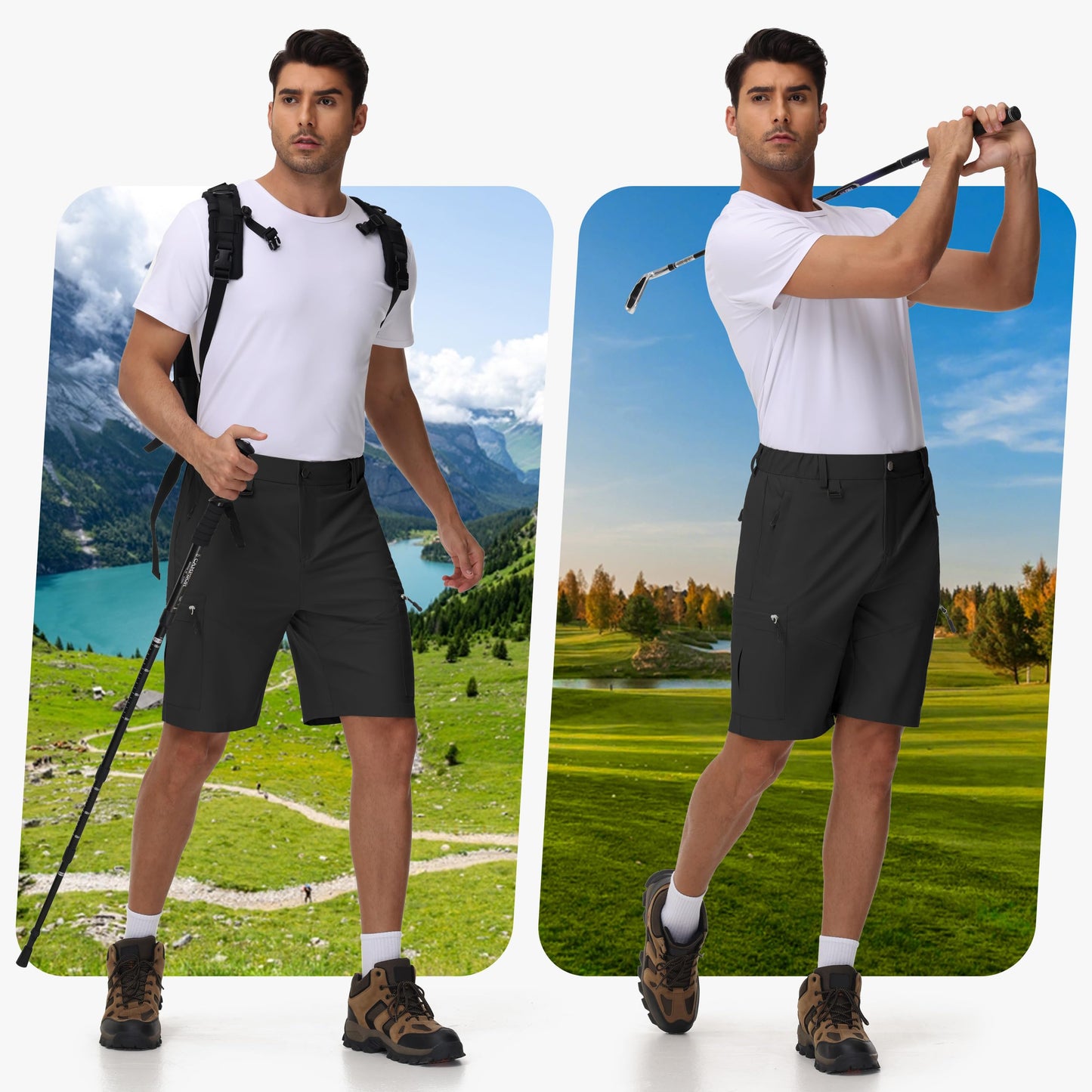 JWM Men's 9" Hiking Cargo Shorts - Lightweight Quick Dry UPF 50+ Stretch Outdoor Shorts with 5 Zipper Pockets for Golf Fishing Travel Work