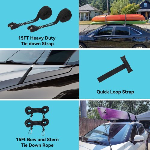 31''Soft Roof Rack Pads for Various Crossbars with Two 15' Premium Scratch Resistant Silicone Buckle, PP Rope,Quick Loop and Storage Bag, for SUPs, Surfboards, Kayaks, Canoes Includes Storage Bag