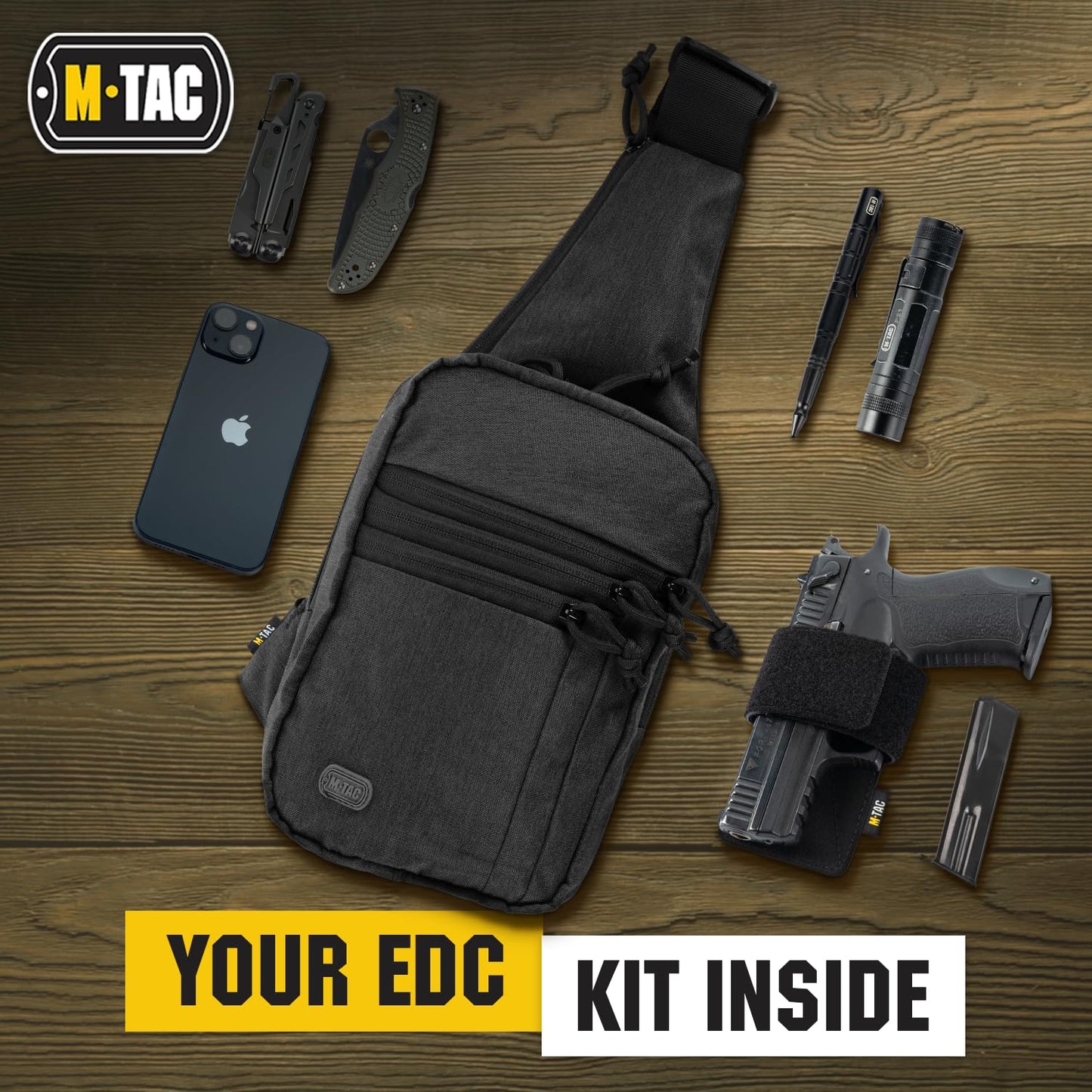 M-Tac CCW Sling Bag for Men & Women - Left-Handed EDC Shoulder Bag Tactical - Crossbody Concealed Carry Bag - Mens Chest Pack (Black Left-Handed)