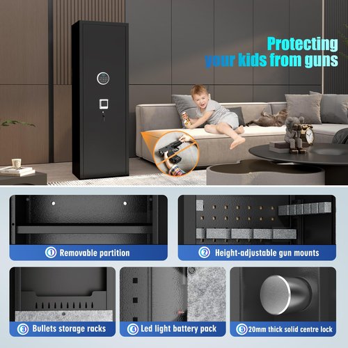 Large Biometric Gun Safe for Rifle & Pistol - Quick Access Tall Gun CabinetHolds 10 Rifles & 3 Pistols with LED Light & Ammo Storage, Fingerprint Lock, Home & Commercial Use (55"H, Black)