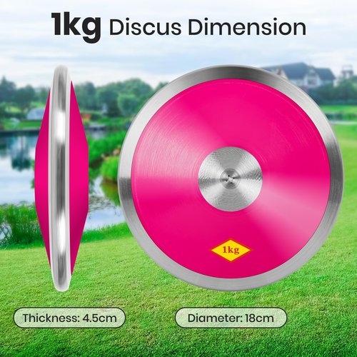 OMYOPY 2 Pcs Sports Training Discus for School Track and Field, 1kg Nylon Discus with Steel Rim and Center, Men Women Discuses for Outdoor Practice Throwing(Pink)