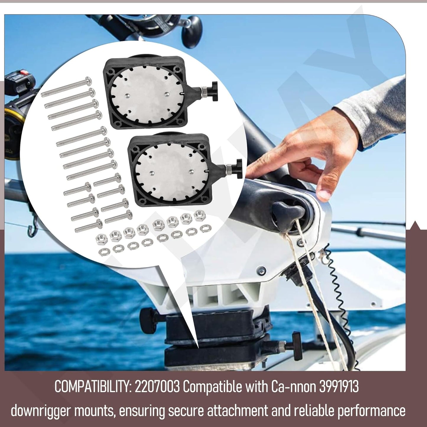 2 Pack 2207003 Standard Low-Profile Swivel Base w/Hardware Compatible with Cannon Downrigger Mount 3991913