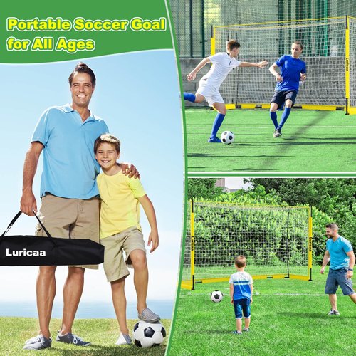Collapsible Soccer Goal, 12×6 ft Portable Soccer Goal Net for Backyard, Quick Setup Soccer Goals with 1 Carry Bag, 1 Agility Ladder, 4 Ground Nails,12 Training Cones (Yellow)