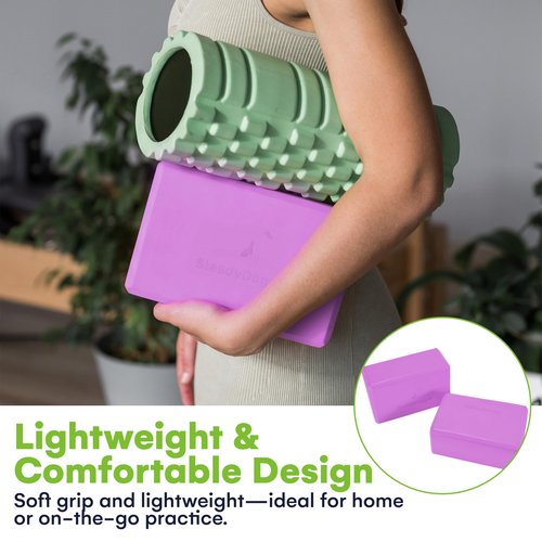 SteadyDoggie Yoga Blocks - Yoga Mat and Blocks Set - Lightweight Yoga Blocks Foam - Non-Slip Surface Exercise Block - Durable Yoga Foam Material - Purple Blocks - Pack of 2-9.05" x 3.85" x 5.91"