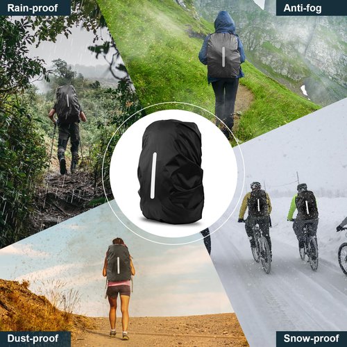 LAMA 2pcs Waterproof Rain Cover for Backpack, Reflective Rainproof Protector for Anti-dust and Anti-Theft M 30L-40L Black