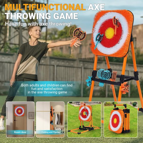 Axe Throwing Game Bristle Target with 16 Throwing Axes, Axe Throwing Outdoor Games for Kids Adults and Family, Backyard Games, Yard Game