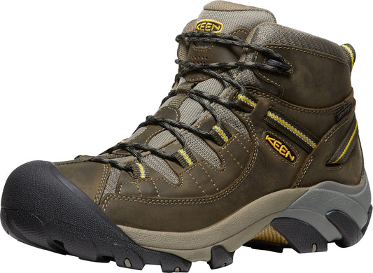 KEEN Men's Targhee 2 Mid Height Waterproof Hiking Boots, Black Olive/Yellow, 10.5