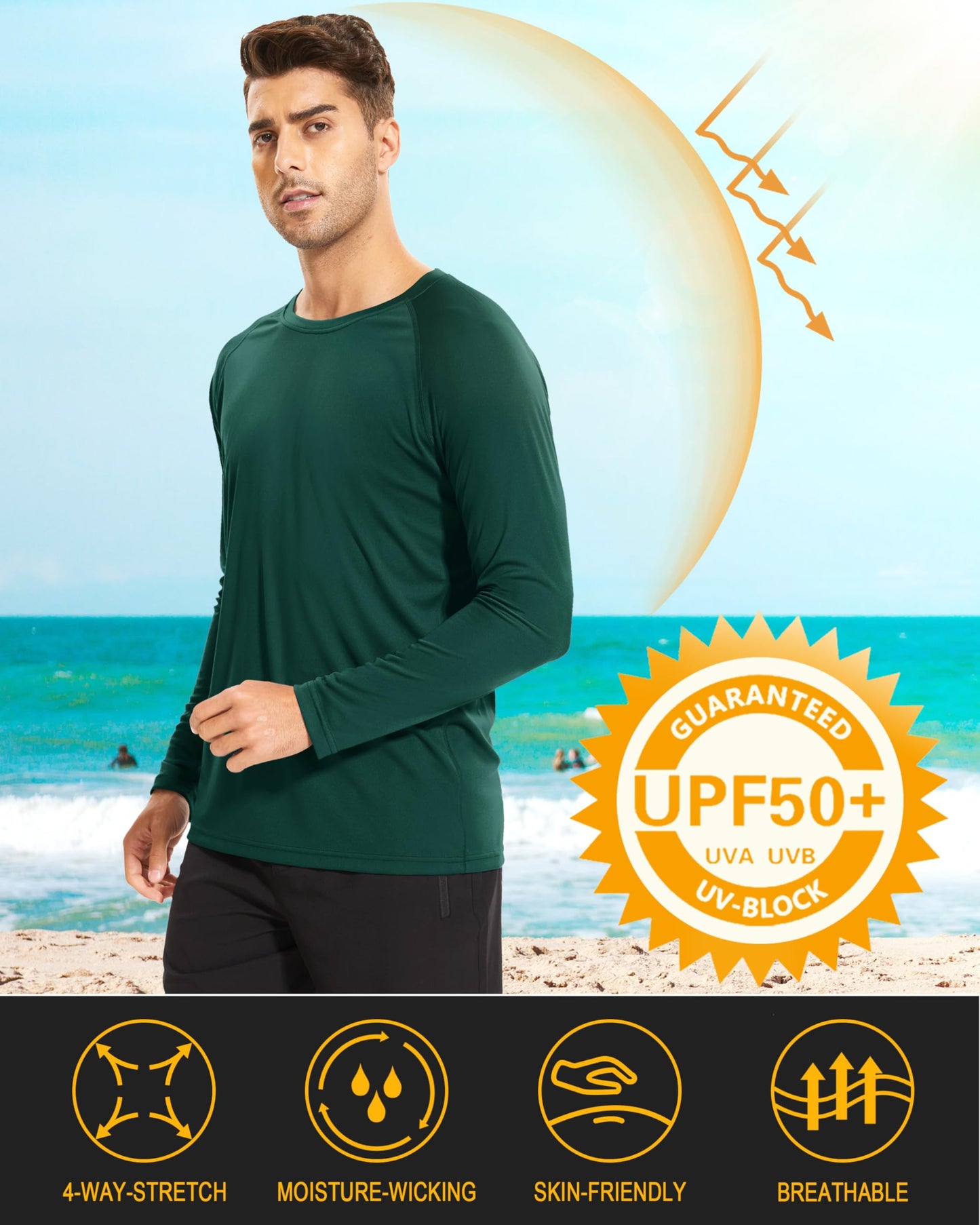 MAGCOMSEN Long Sleeve Shirt Workout Shirt for Men UPF 50 Lightweight Quick Dry Shirts Athletic Shirts Dark Green,3XL