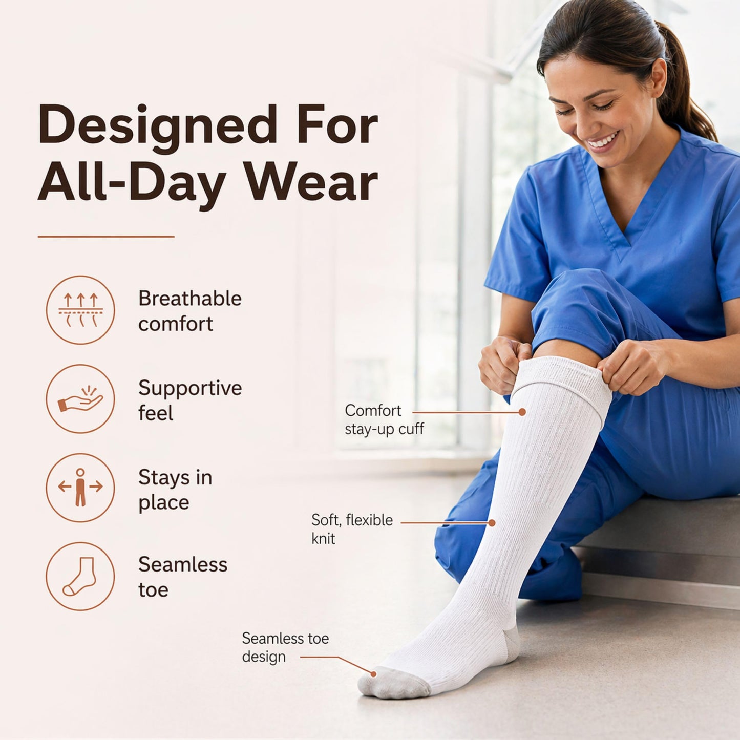 CopperJoint Knee High Compression Socks for Women and Men, Graduated Long Compression Socks for All-Day Standing, Sports & Travel, 15-20 mmHg Leg Support for Daily Wear