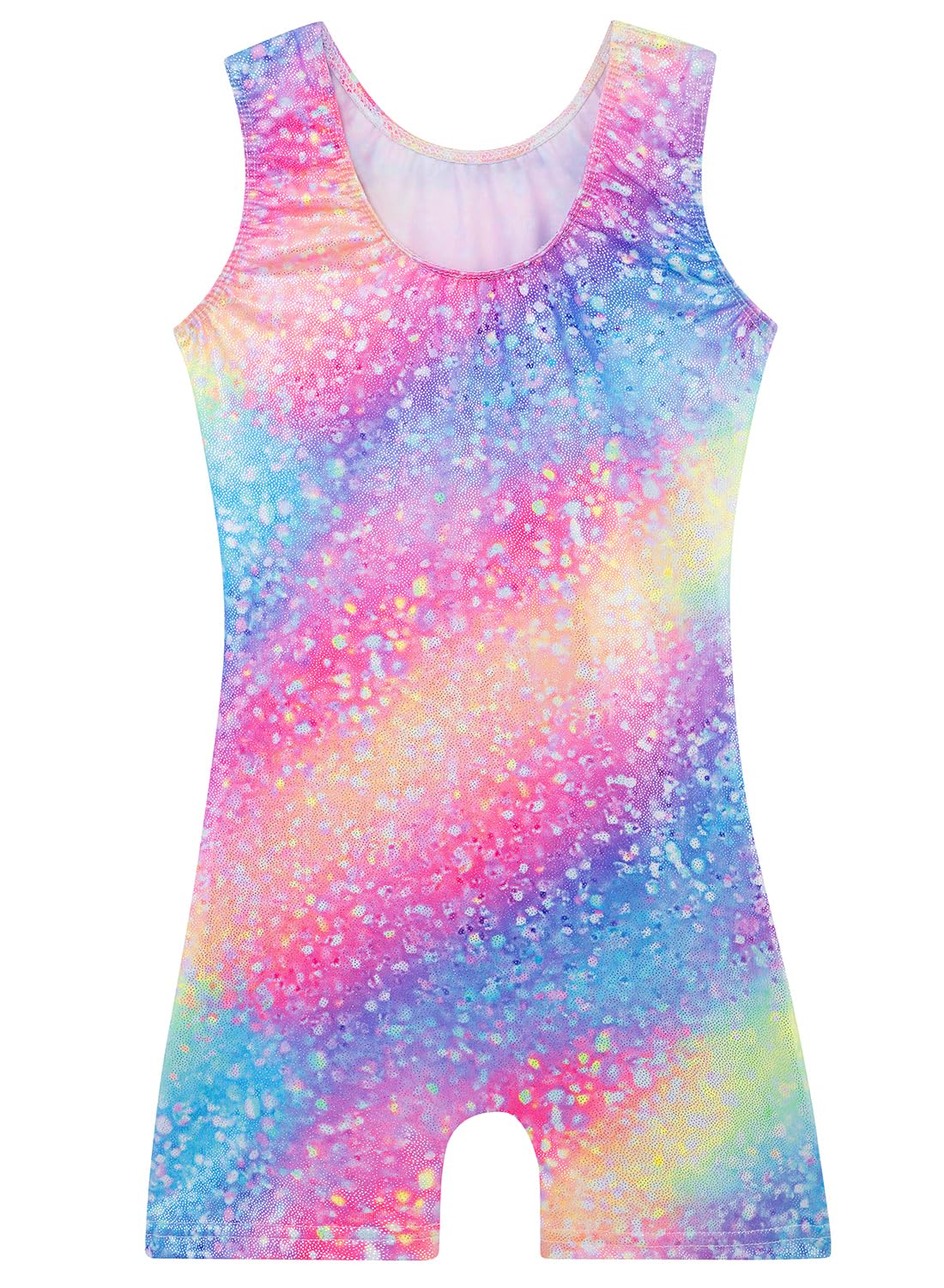 Gymnastics Leotards for Girls Toddler Dance Tumbling Outfits 5t size 6 Kids Sleeveless Biketard with Shorts Sparkly Rainbow Glitter Dancwear Unitards Clothes Bodysuit (Rainbow Glitter, 5-6 Years)