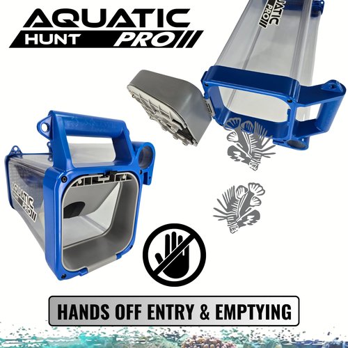 Aquatic Hunt Lionfish Locker High-Capacity Lionfish Containment Unit for Divers | Fast Drainage, Spear/Snare Storage, Durable & Versatile for Lionfish Hunting & Lobster Collection (Blue Water), 22''