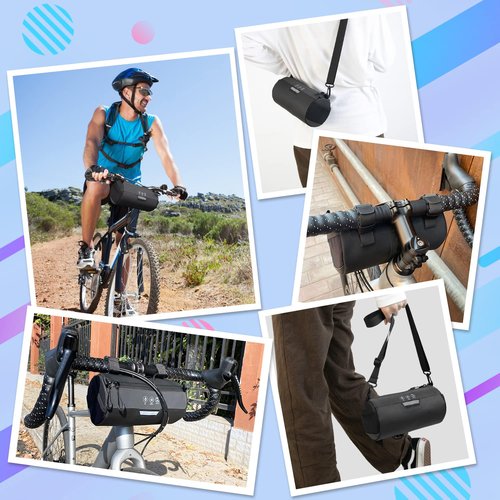WOTOW Bike Handlebar Bag Waterproof - Bicycle Handlebar Roll Bag with Large Reflective Area, Bike Front Pouch with Waterproof Zipper Shoulder Strap Removable Straps for Cycling (Cylinder, 2L)