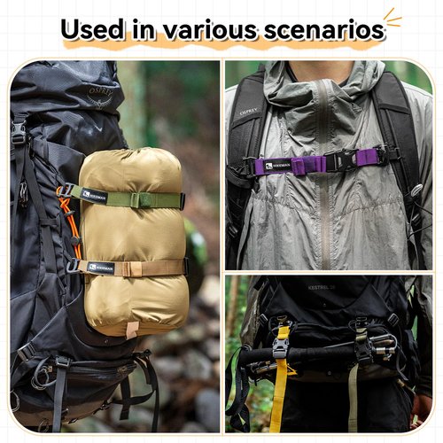 HIKEMAN 4 Pcs Tactical Molle System Backpack Straps and Buckles Set -Adjustable 19.49" Pack Attachment Strap Accessories(Khaki)